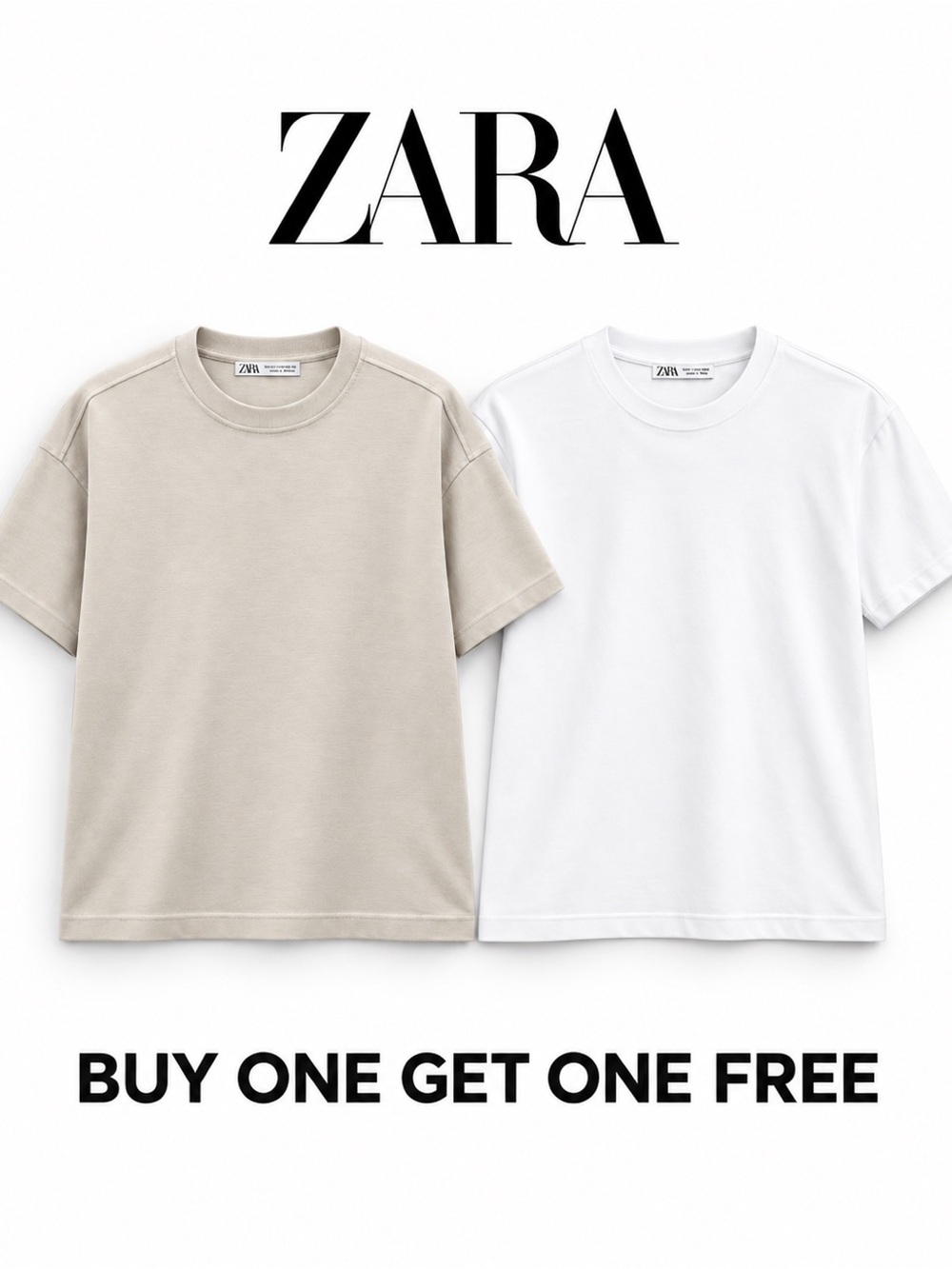 ZARA Kids Short Sleeve Tee Set - White & Beige